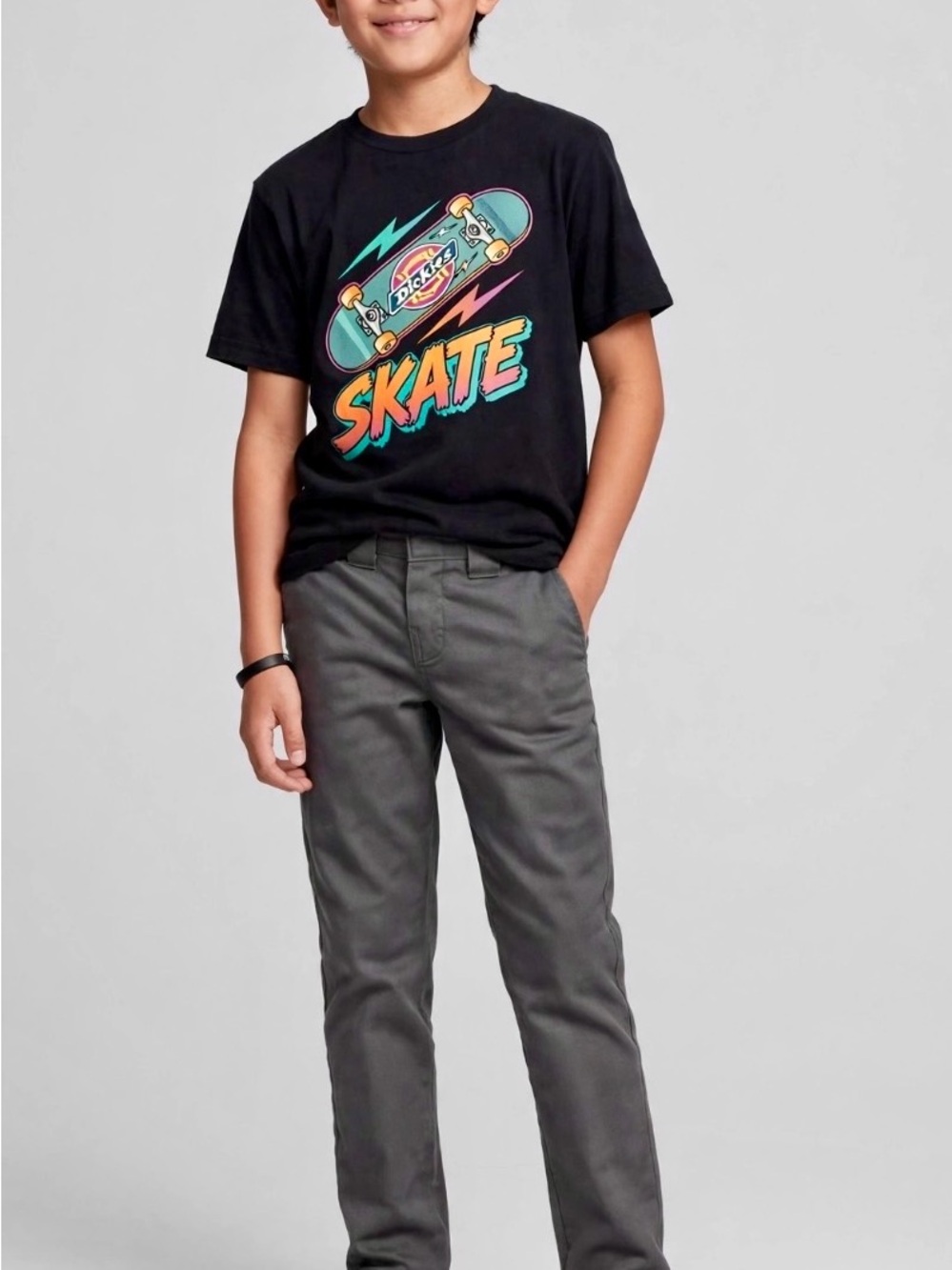 Dickies FLEX Boys Charcoal Gray Chino Pants -Size 10- School, skater, uniform
